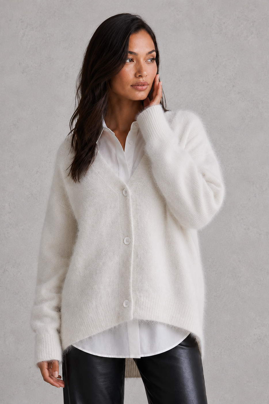 Cardigan Women - Button Front Knit Cardigan with Ribbed Trim