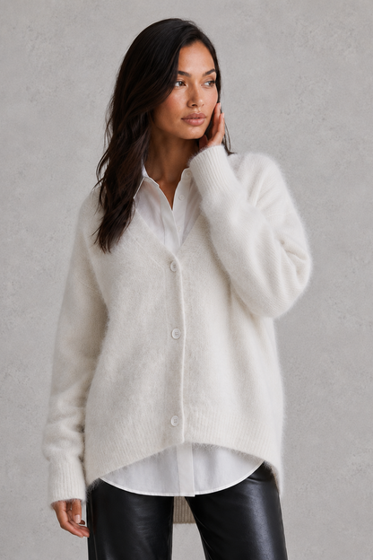 Cardigan Women - Button Front Knit Cardigan with Ribbed Trim