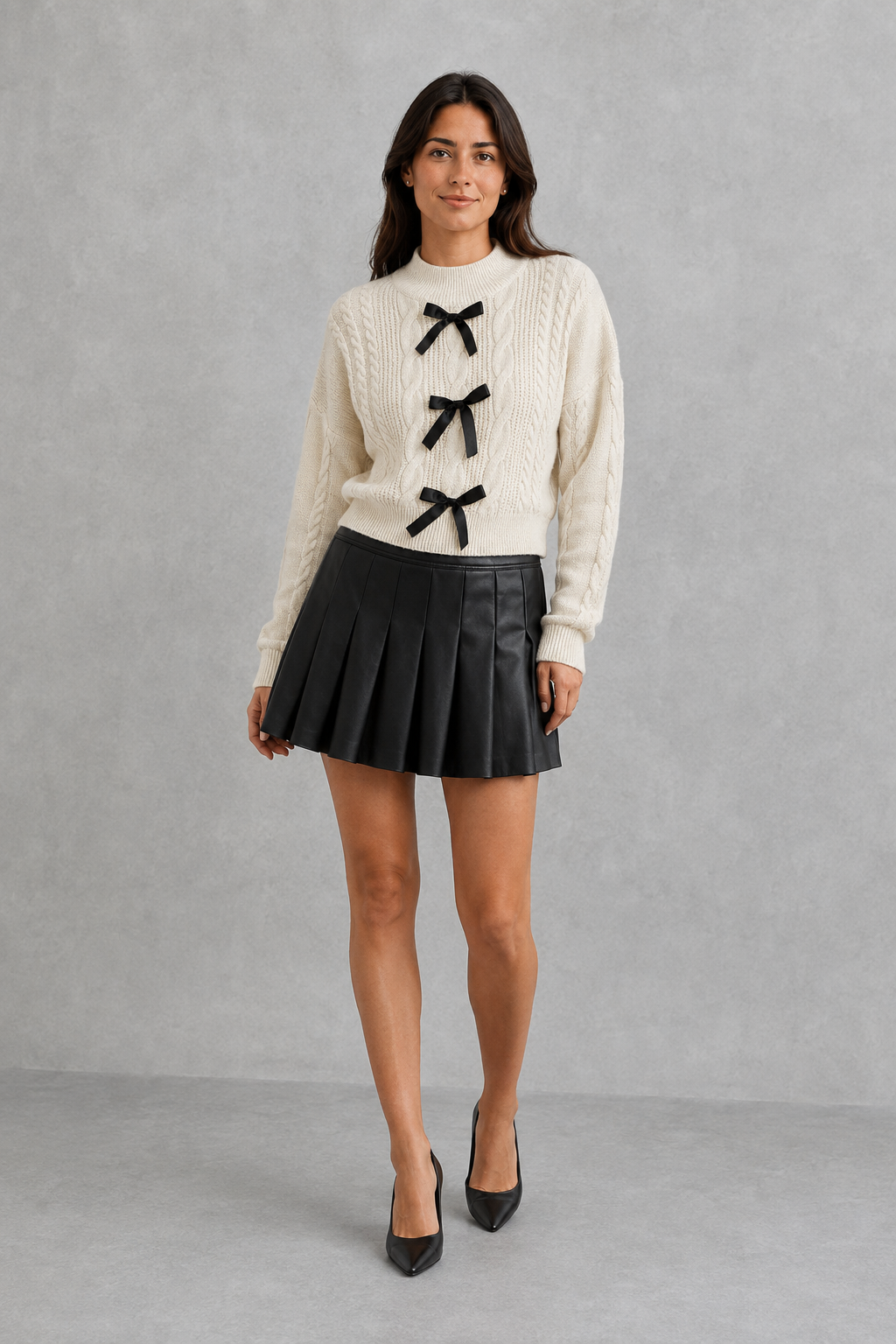 Cardigan Women - Cable Knit Bow Cardigan with Tie Front