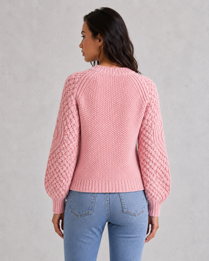 Sweater Women - Chunky Knit Jumper with Crew Neck