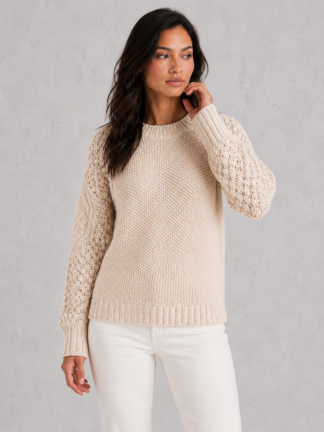 Sweater Women - Chunky Knit Jumper with Crew Neck