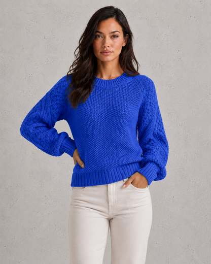 Sweater Women - Chunky Knit Jumper with Crew Neck