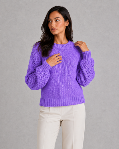 Sweater Women - Chunky Knit Jumper with Crew Neck