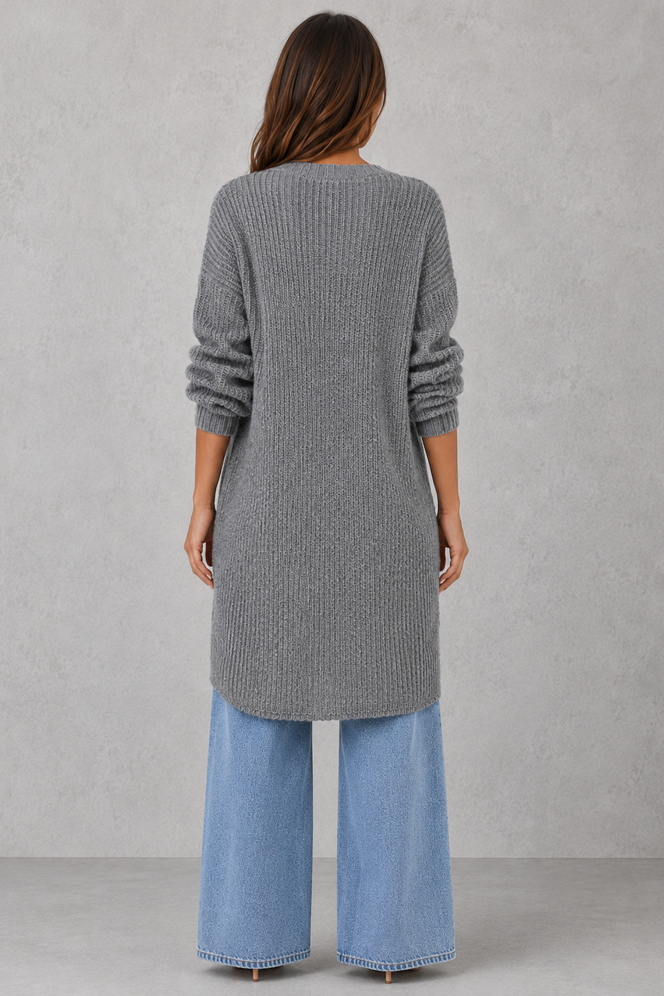 Sweater Women - Longline Wrap Jumper with Asymmetric Hem