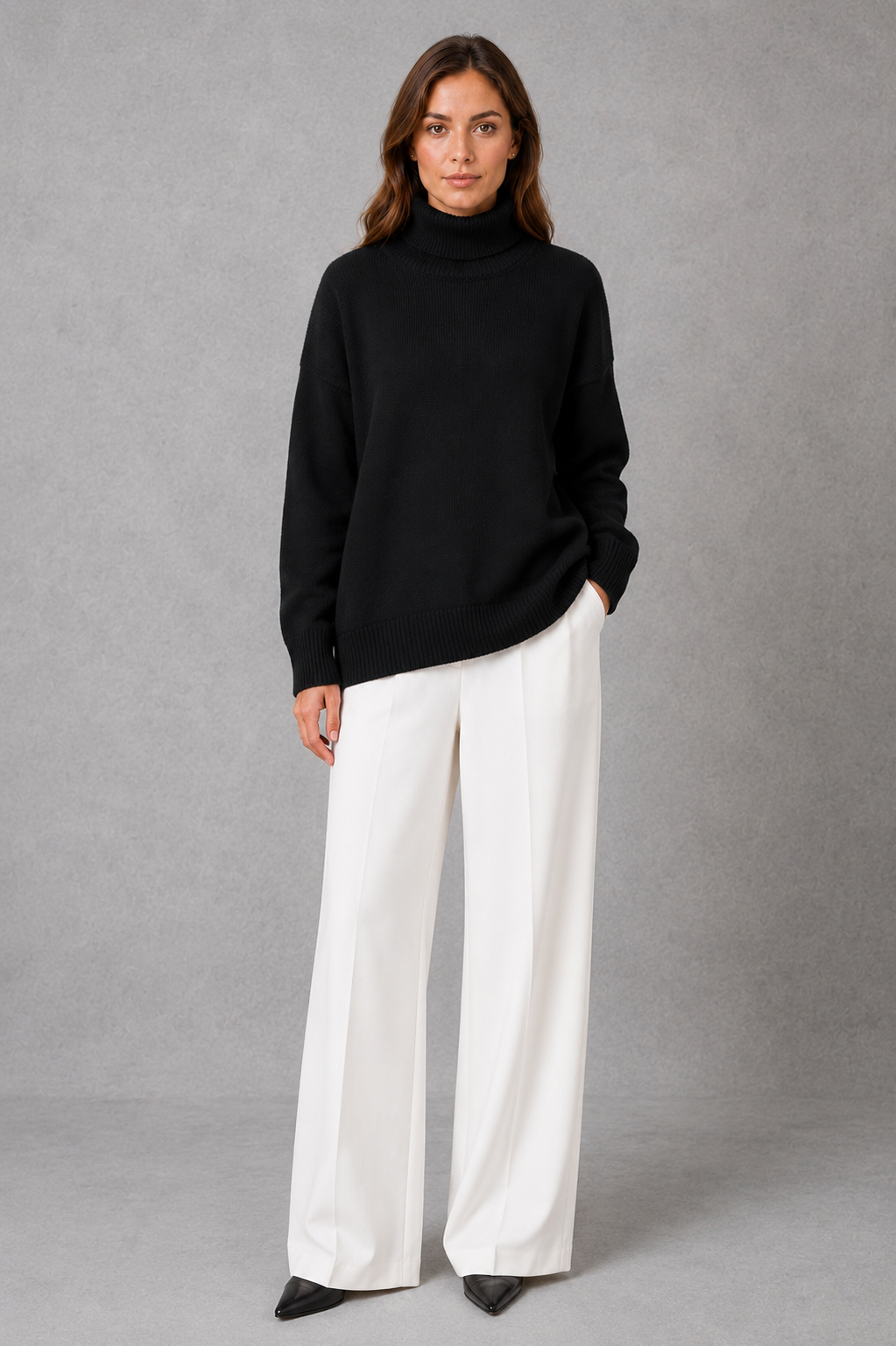 Sweater Women - High Neck Knit Jumper with Relaxed Fit