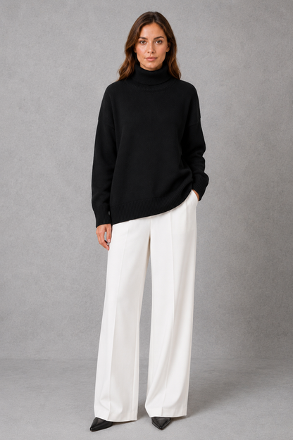 Sweater Women - High Neck Knit Jumper with Relaxed Fit