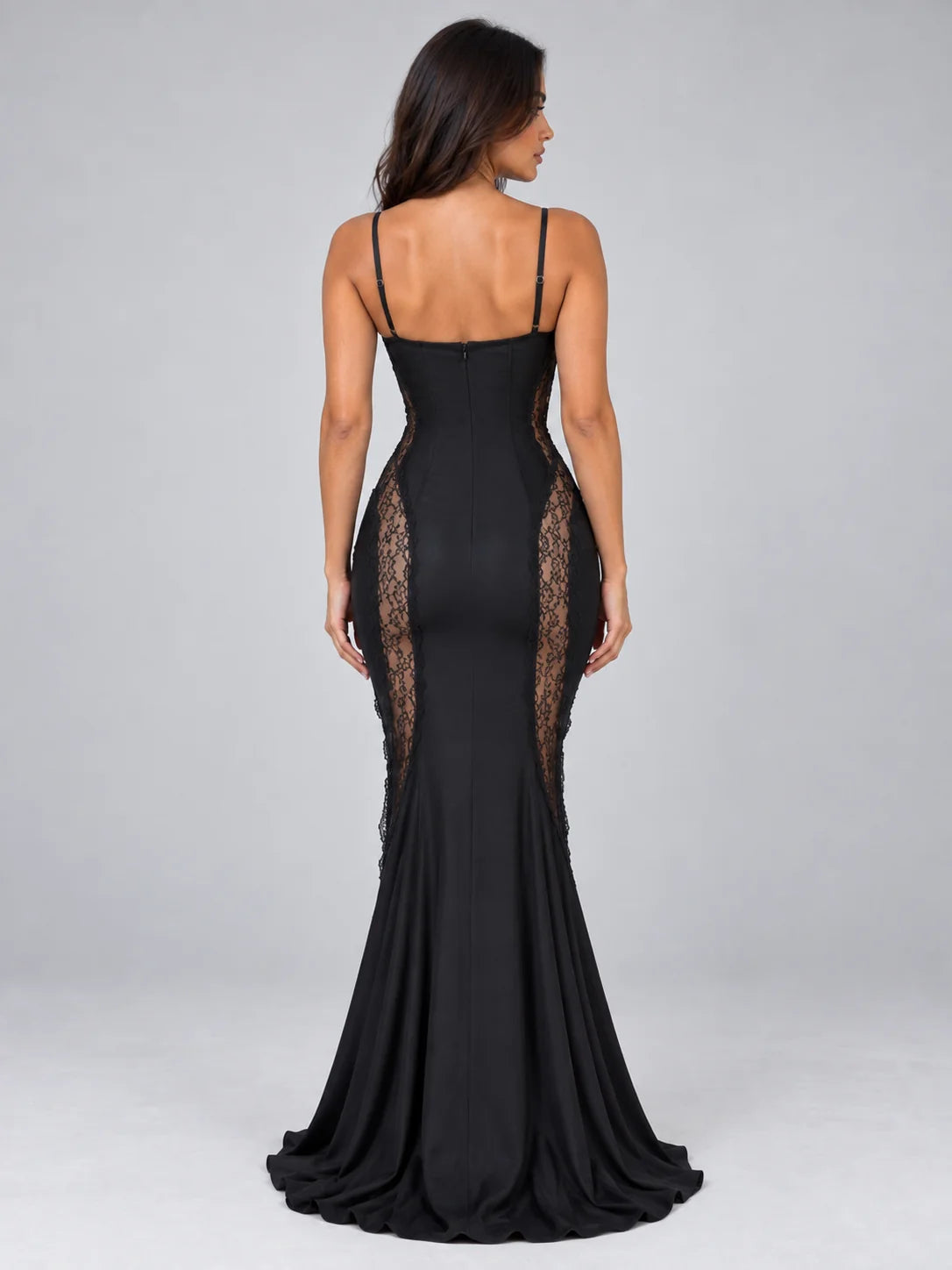 Women’s Lace Panel Maxi Dress – Sophisticated Black Elegance for Formal Events 1