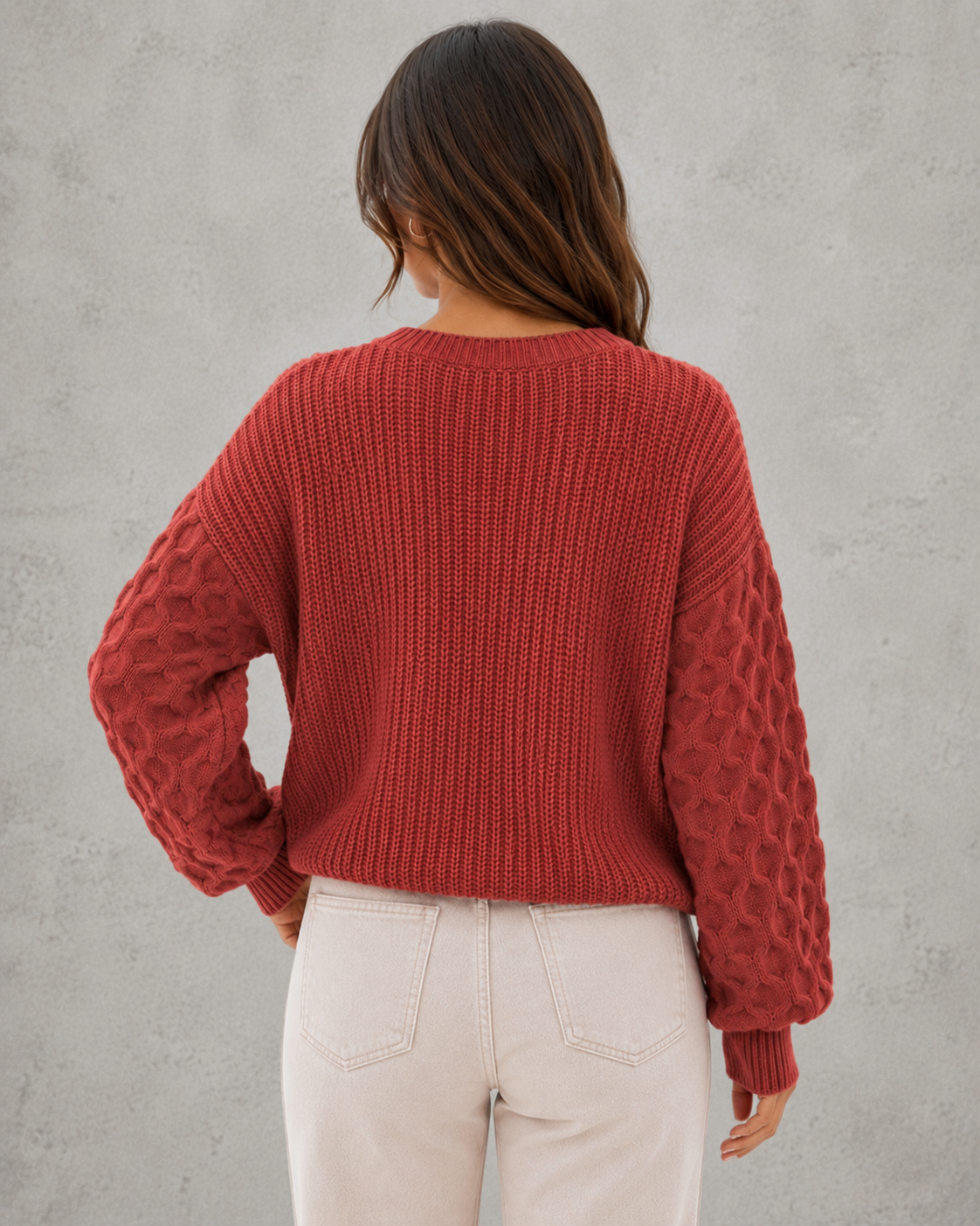 Sweater Women - Lantern Sleeve Knit Jumper with Textured Finish