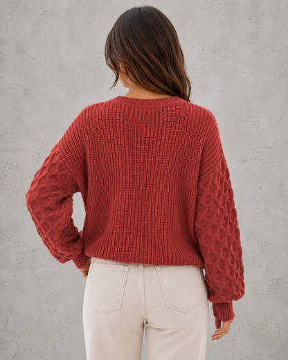 Sweater Women - Lantern Sleeve Knit Jumper with Textured Finish