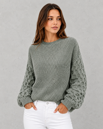 Sweater Women - Lantern Sleeve Knit Jumper with Textured Finish