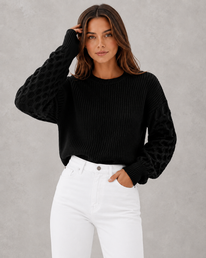 Sweater Women - Lantern Sleeve Knit Jumper with Textured Finish
