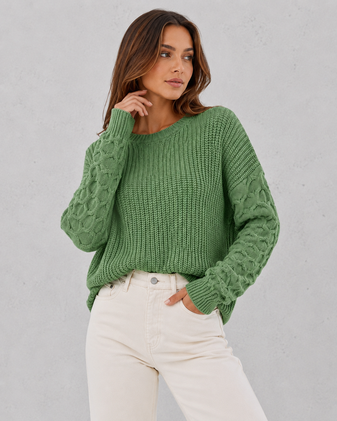 Sweater Women - Lantern Sleeve Knit Jumper with Textured Finish