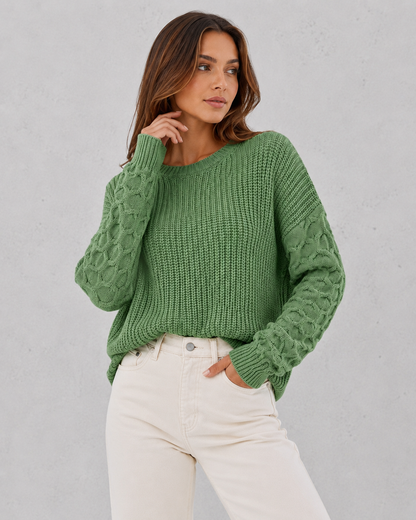 Sweater Women - Lantern Sleeve Knit Jumper with Textured Finish