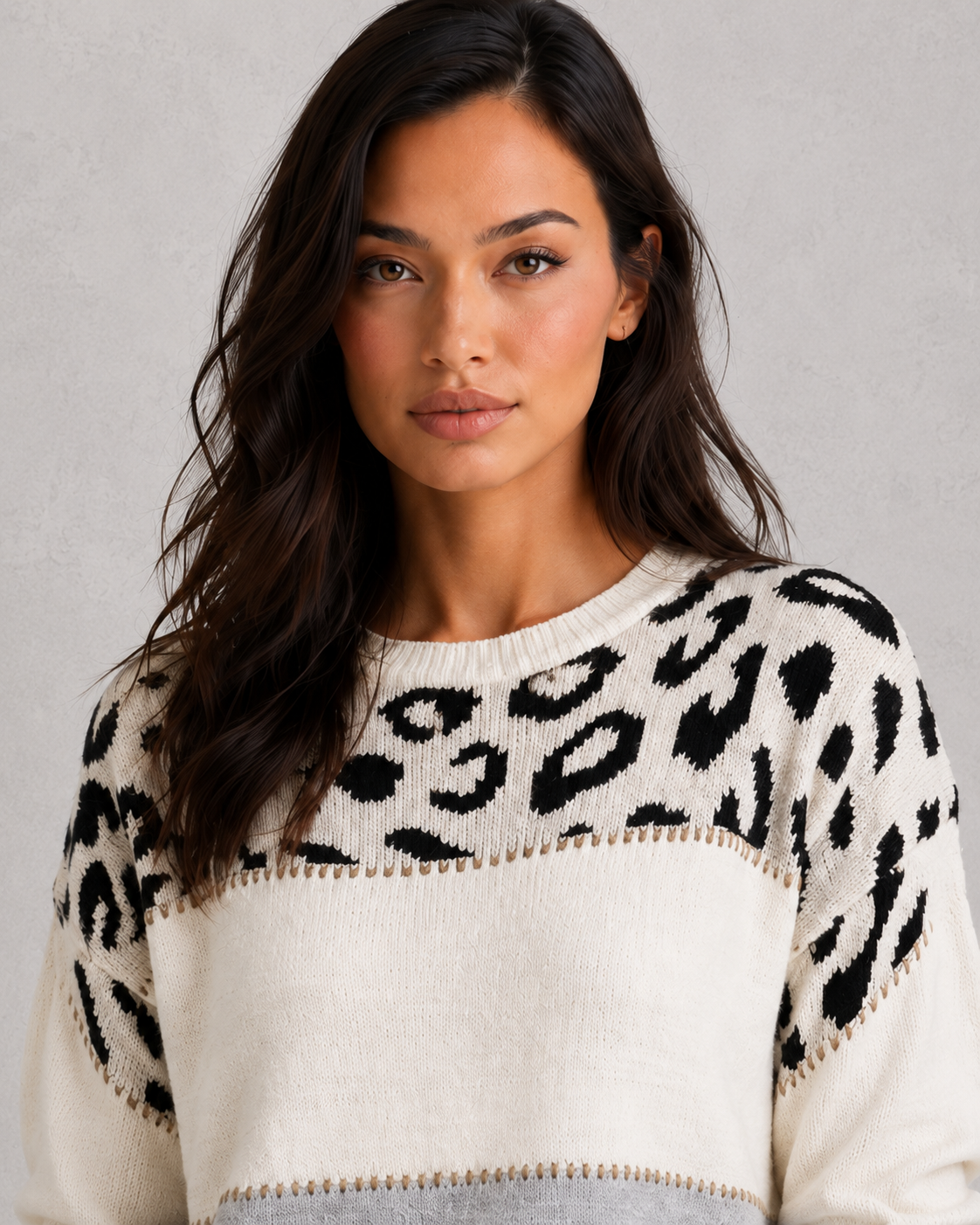 Sweater Women - Mixed Pattern Jumper with Colour Block Panels