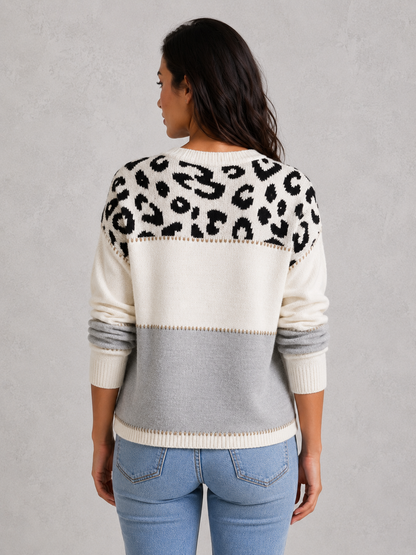 Sweater Women - Mixed Pattern Jumper with Colour Block Panels