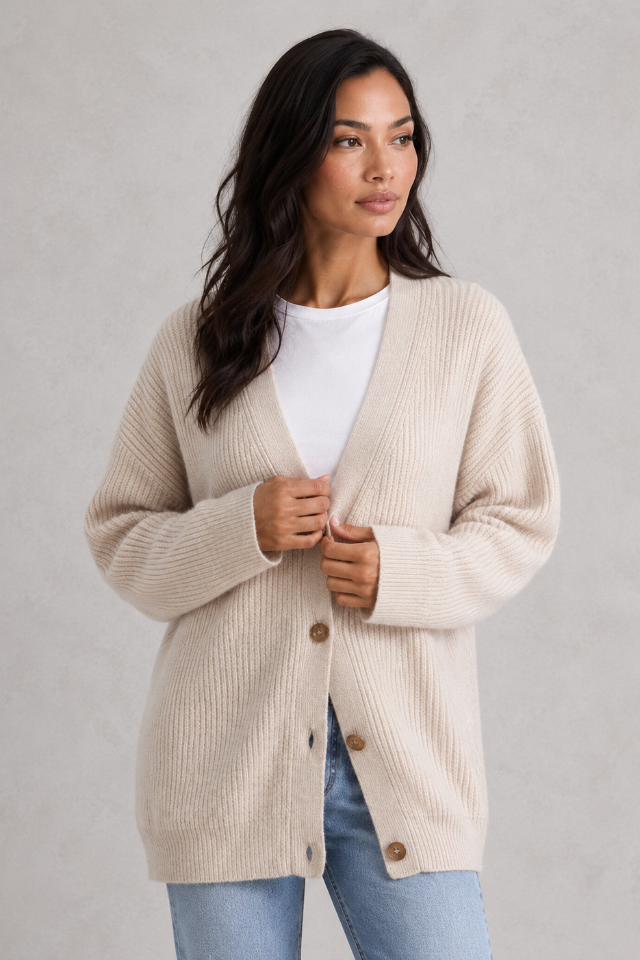 Cardigan Women - Cocoon Cardigan with Button Front