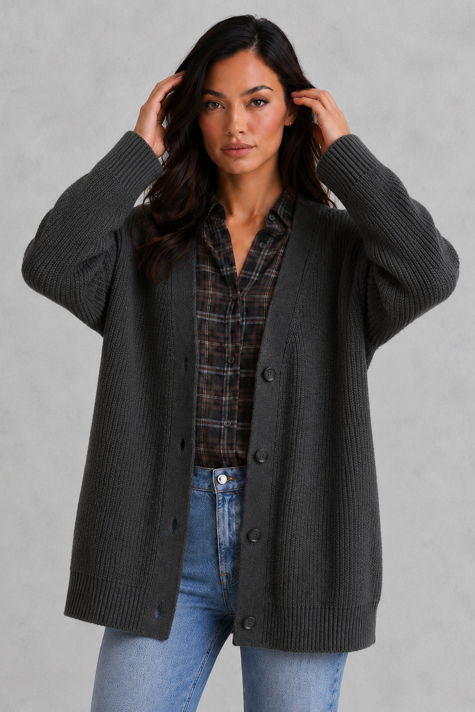 Cardigan Women - Cocoon Cardigan with Button Front