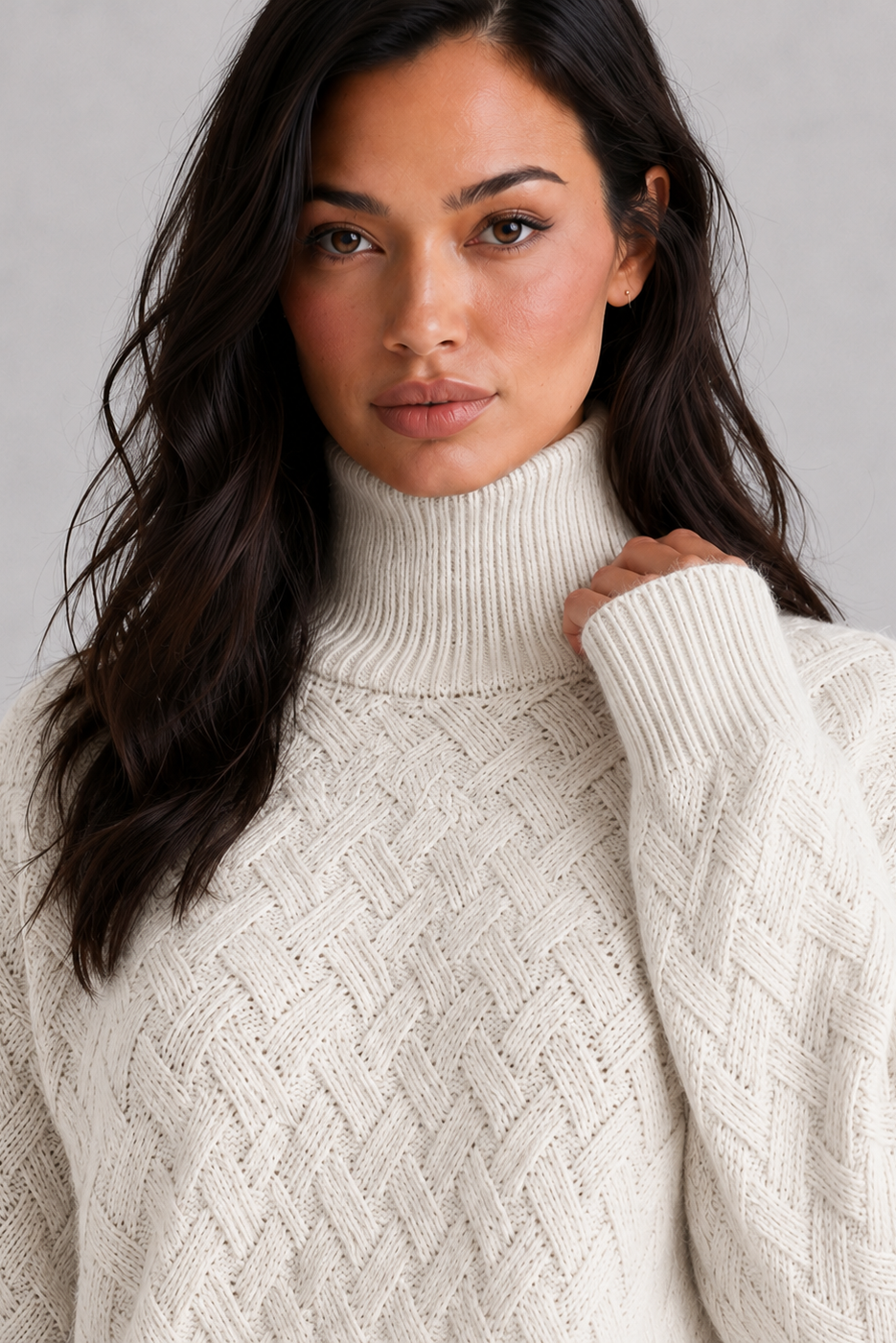 Sweater Women - Soft Knit Roll Neck Jumper with Textured Finish