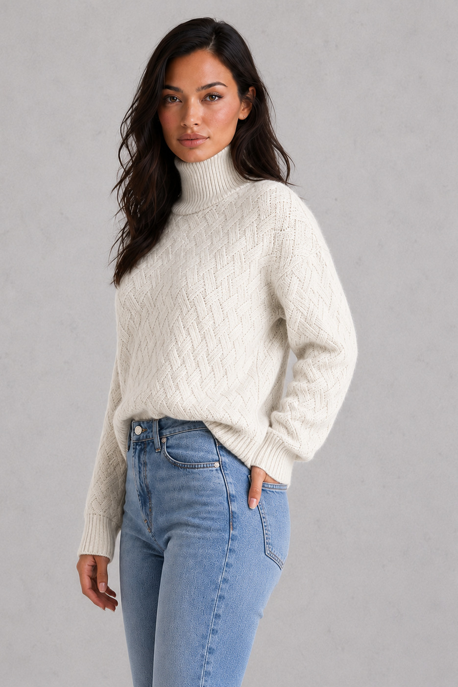 Sweater Women - Soft Knit Roll Neck Jumper with Textured Finish