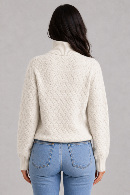 Sweater Women - Soft Knit Roll Neck Jumper with Textured Finish