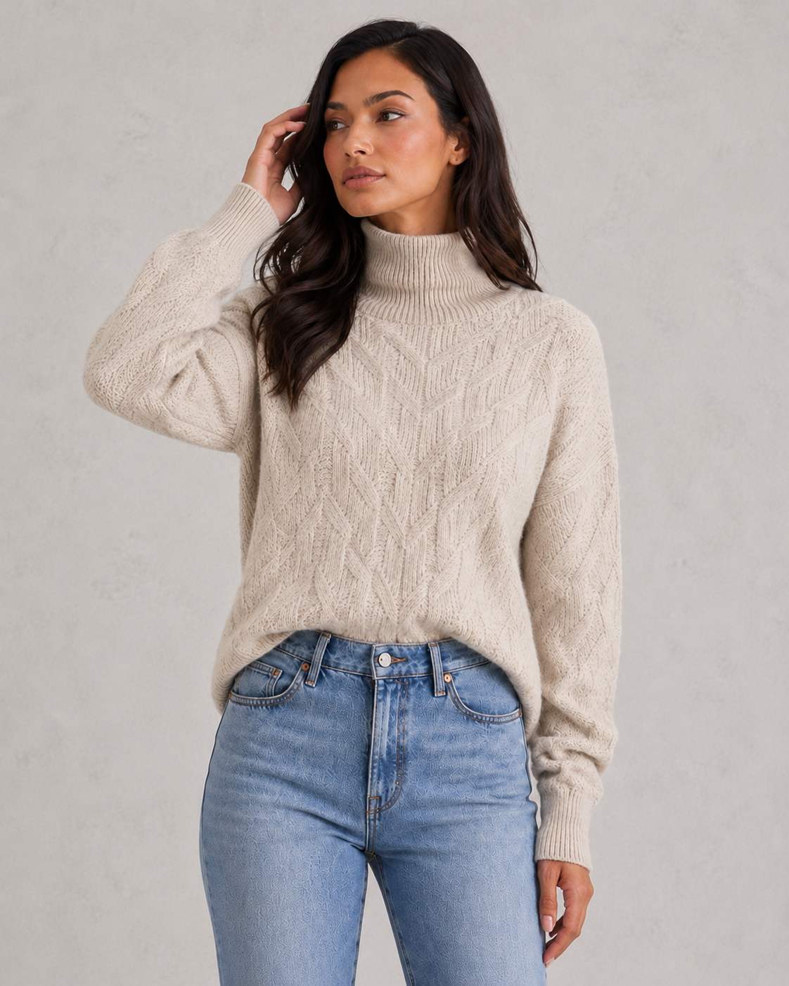 Sweater Women - Soft Knit Roll Neck Jumper with Textured Finish