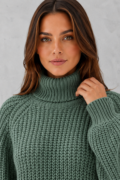 Sweater Women - Ribbed Roll Neck Jumper with Side Splits