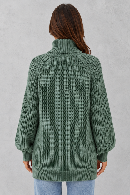 Sweater Women - Ribbed Roll Neck Jumper with Side Splits