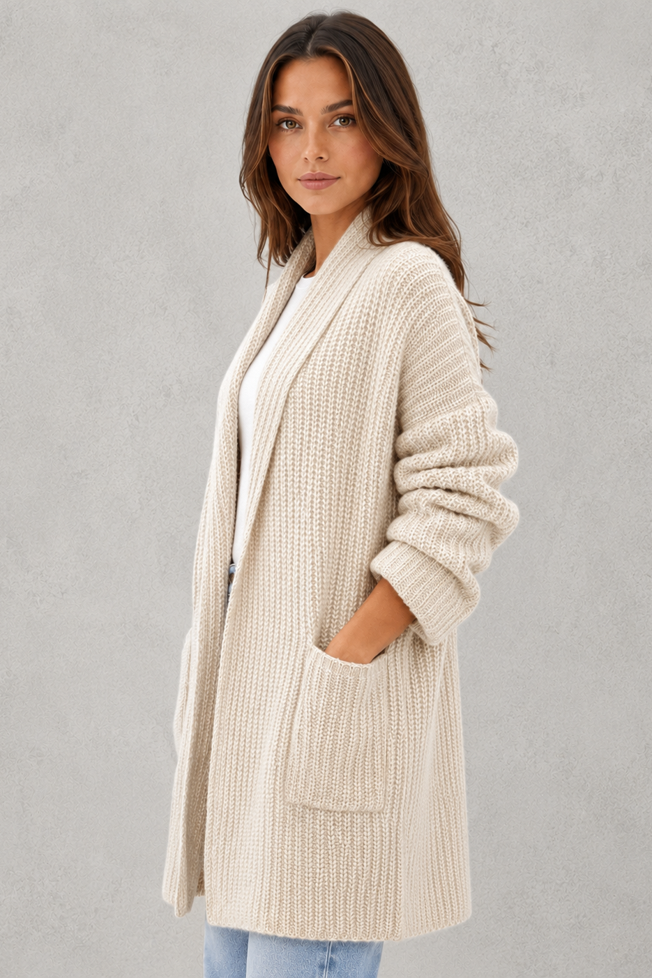 Cardigan Women - Longline Shawl Cardigan with Open Front