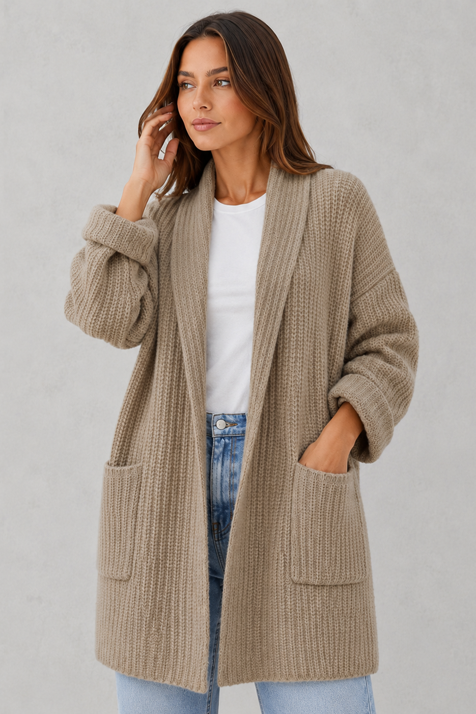 Cardigan Women - Longline Shawl Cardigan with Open Front