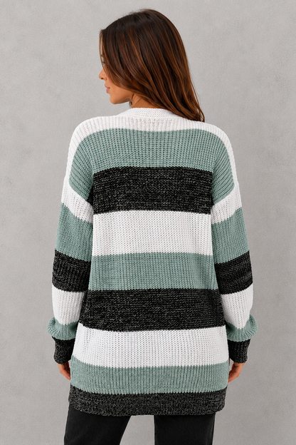 Cardigan Women - Colour Block Cardigan with Patch Pockets