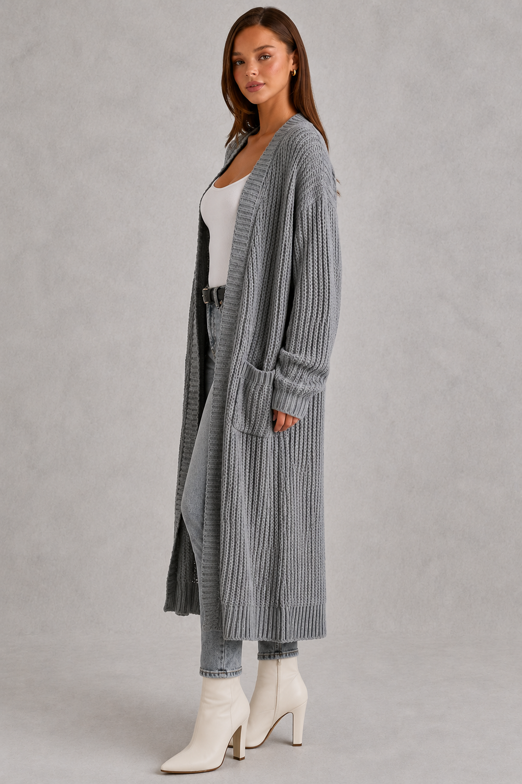 Cardigan Women - Longline Duster Cardigan with Side Pockets