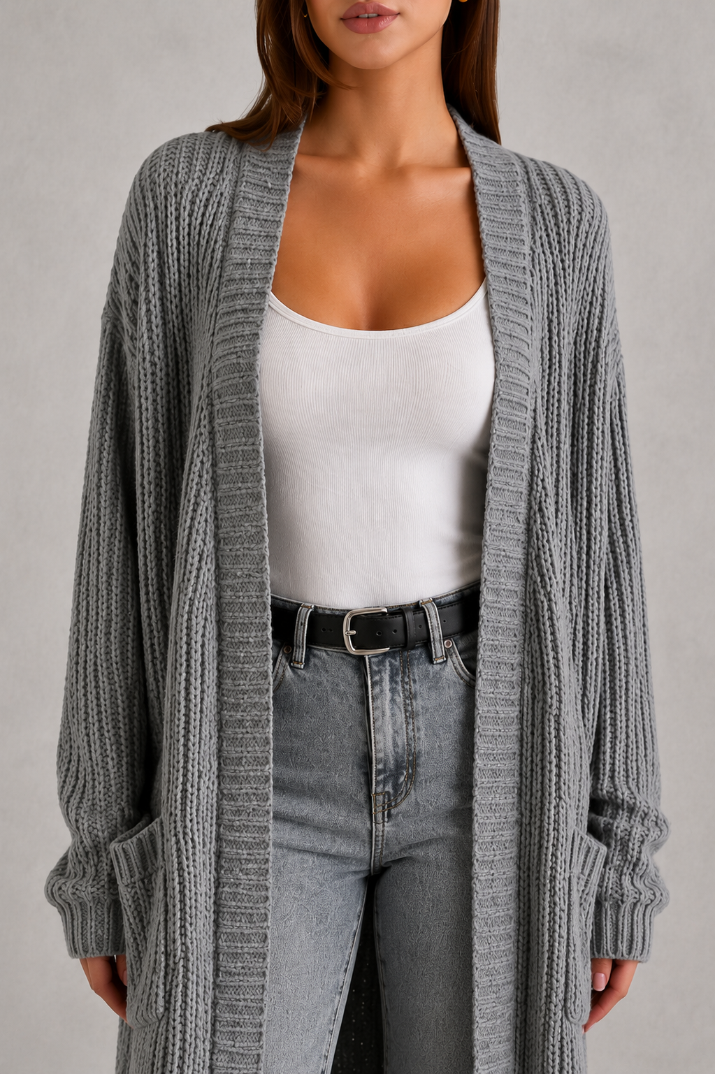 Cardigan Women - Longline Duster Cardigan with Side Pockets