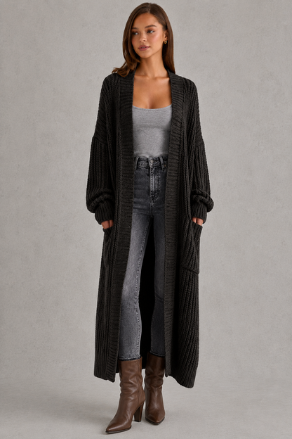 Cardigan Women - Longline Duster Cardigan with Side Pockets