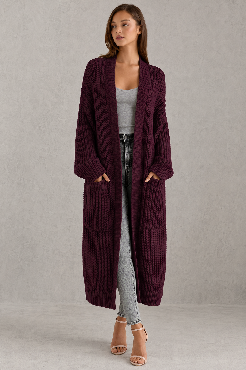 Cardigan Women - Longline Duster Cardigan with Side Pockets