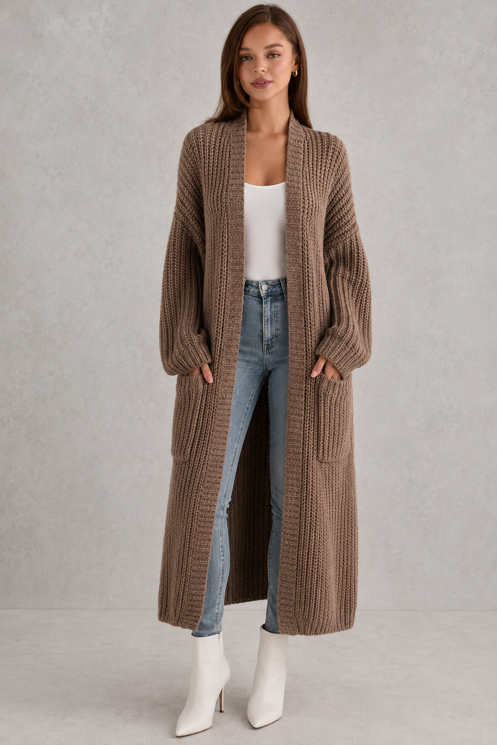 Cardigan Women - Longline Duster Cardigan with Side Pockets