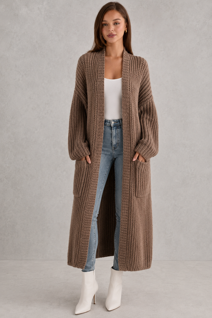 Cardigan Women - Longline Duster Cardigan with Side Pockets