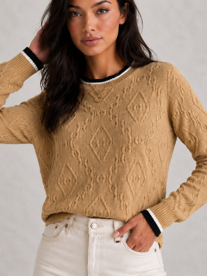 Sweater Women - Diamond Knit Jumper with Contrast Tipping