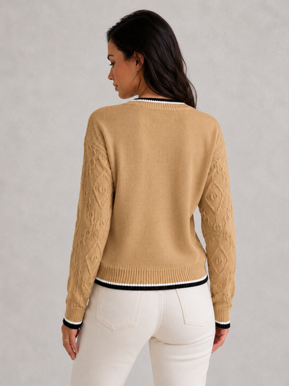 Sweater Women - Diamond Knit Jumper with Contrast Tipping