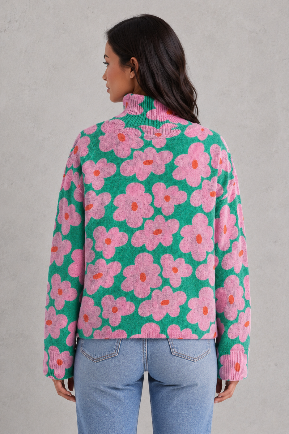 Sweater Women - Floral Print Jumper with Mock Neck