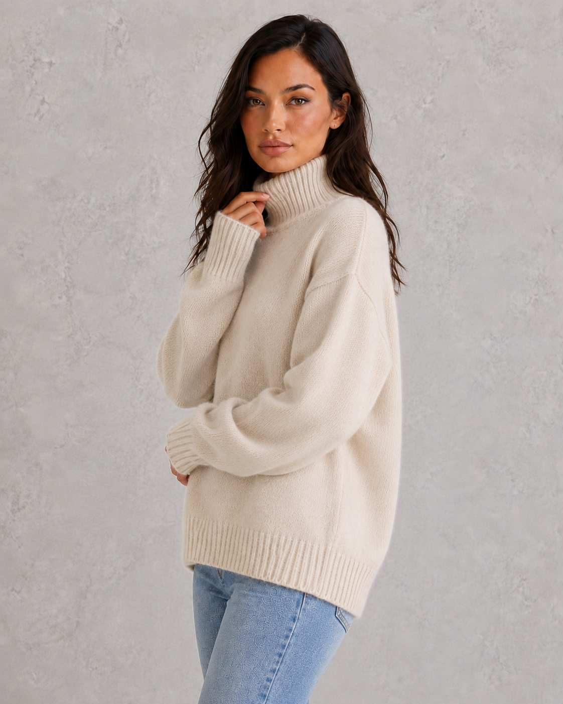 Sweater Women - Relaxed Roll Neck Jumper with Balloon Sleeves