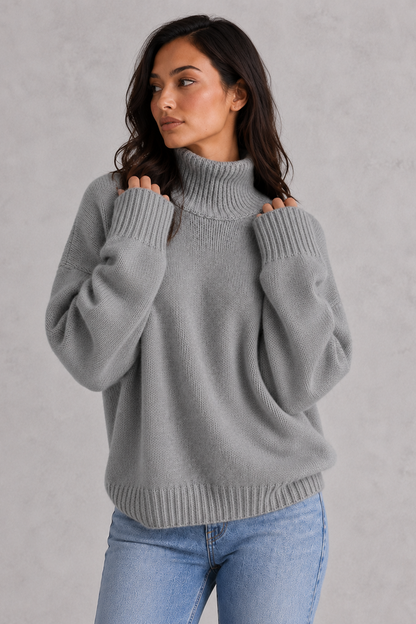 Sweater Women - Relaxed Roll Neck Jumper with Balloon Sleeves