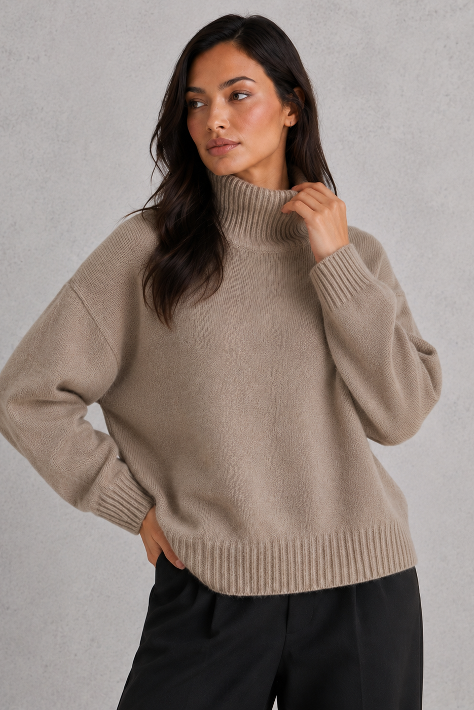 Sweater Women - Relaxed Roll Neck Jumper with Balloon Sleeves