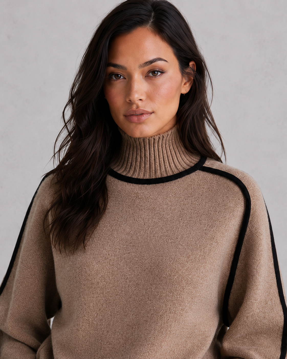Sweater Women - Roll Neck Knit Jumper with Ribbed Cuffs