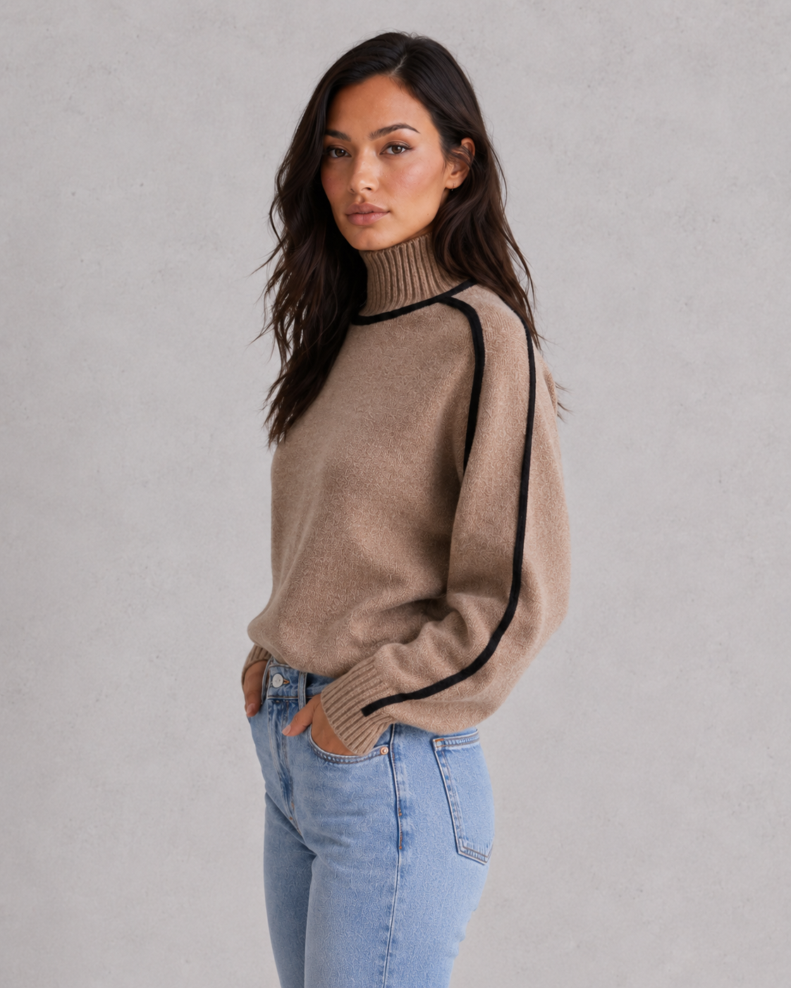 Sweater Women - Roll Neck Knit Jumper with Ribbed Cuffs