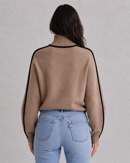 Sweater Women - Roll Neck Knit Jumper with Ribbed Cuffs