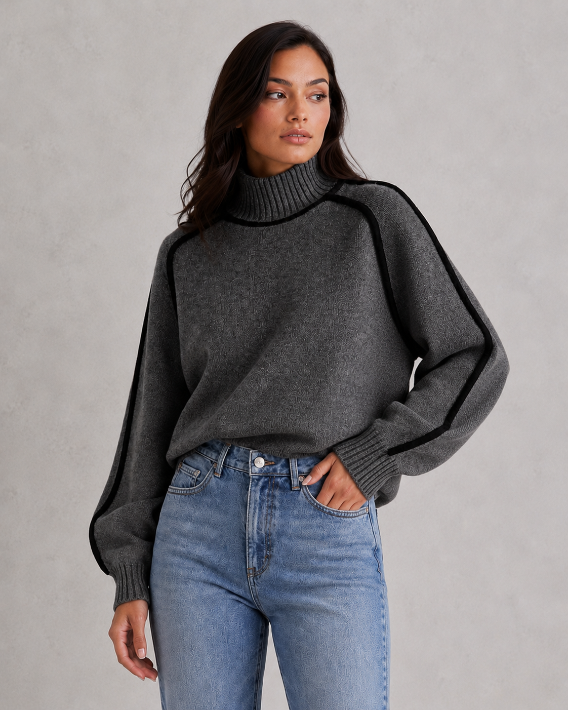 Sweater Women - Roll Neck Knit Jumper with Ribbed Cuffs