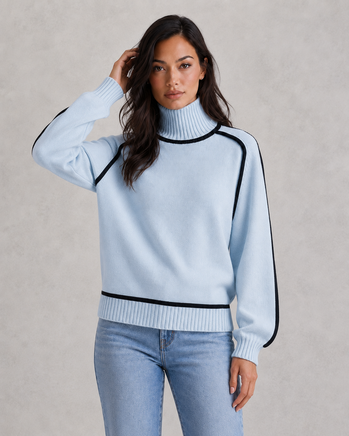 Sweater Women - Roll Neck Knit Jumper with Ribbed Cuffs