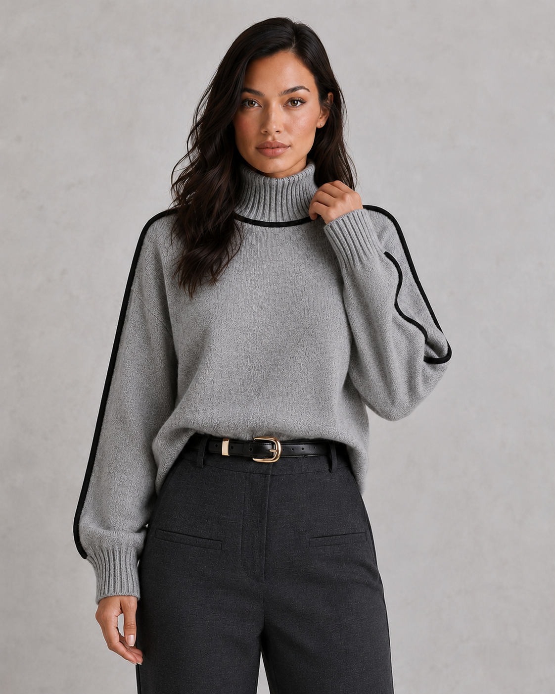Sweater Women - Roll Neck Knit Jumper with Ribbed Cuffs