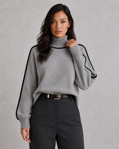 Sweater Women - Roll Neck Knit Jumper with Ribbed Cuffs