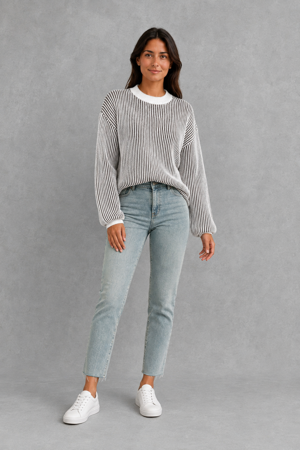 Sweater Women - Striped Knit Jumper with Drop Shoulder